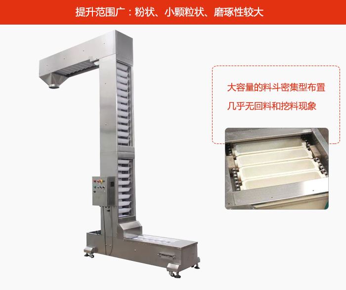 Z型斗式提升機(jī)的提升范圍廣:粉狀,小顆粒狀,磨琢性較大的物料都可輸送。