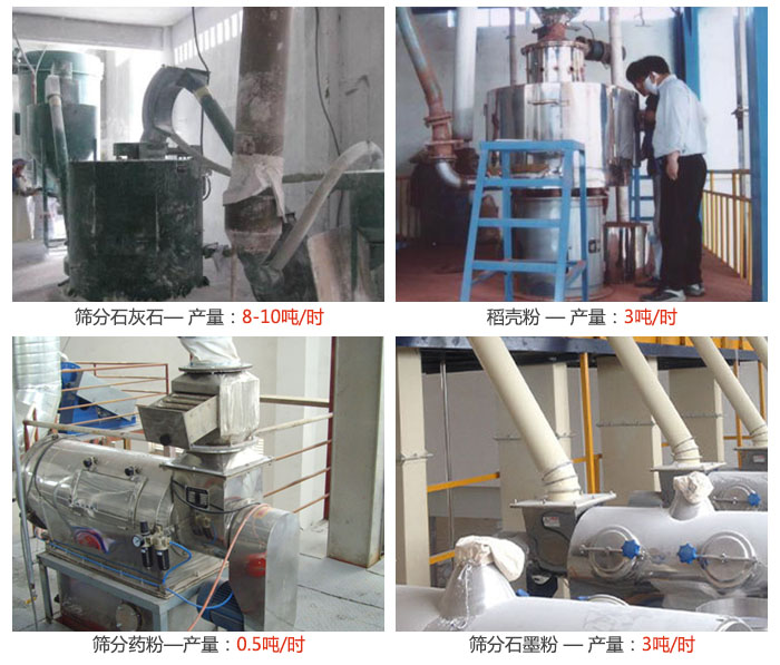 氣旋篩分機篩分石灰石,藥粉,石墨粉,稻殼粉等案例現(xiàn)場