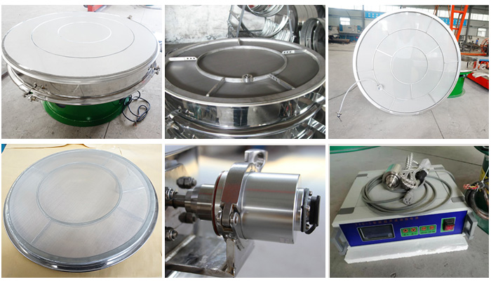 超聲波旋振篩網(wǎng)架,篩框,超聲波換能器,超聲波電源等細節(jié)展示。