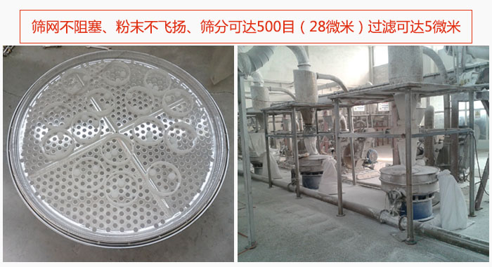 冶金粉末振動篩篩網不阻塞、粉末不飛揚、篩分可達500目（28微米）過濾可達5微米。