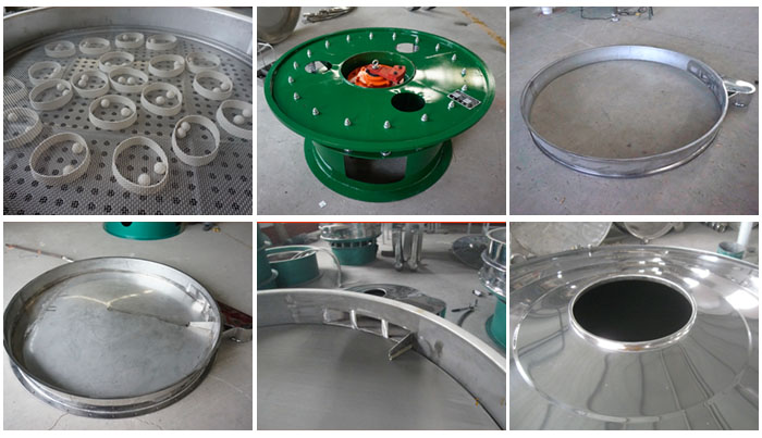 大型旋振篩細節:大型旋振篩篩網,大型旋振篩篩框,大型旋振篩防塵蓋。