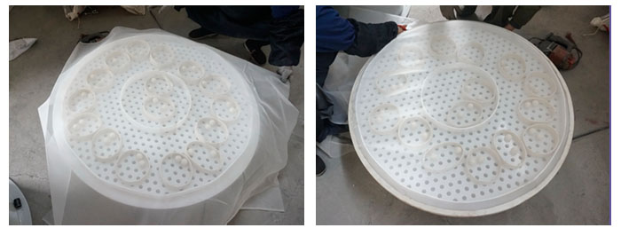 直徑1000型塑料振動(dòng)篩換網(wǎng)第一步準(zhǔn)備網(wǎng)架平鋪細(xì)網(wǎng),固定細(xì)網(wǎng)剪去多余細(xì)網(wǎng)。