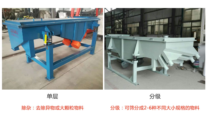 直線振動(dòng)篩單層除雜,多層分級(jí)。