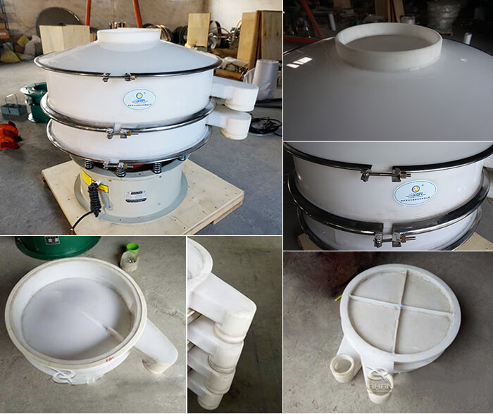 PP材質(zhì)塑料篩分機(jī)篩框,出料口束環(huán)等結(jié)構(gòu)展示圖